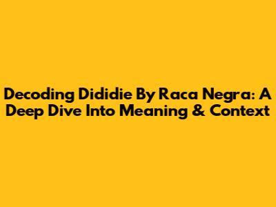 Decoding 'Dididie' By Raca Negra: A Deep Dive Into Meaning & Context