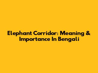 Elephant Corridor: Meaning & Importance In Bengali