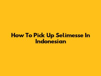How To Pick Up Selimesse In Indonesian