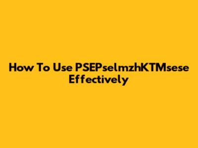How To Use PSEPselmzhKTMsese Effectively
