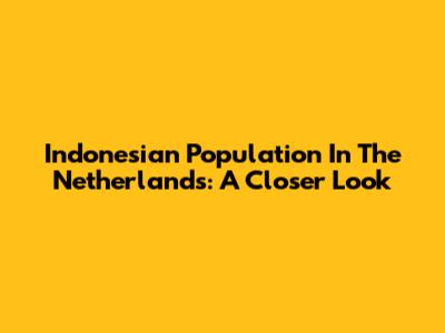 Indonesian Population In The Netherlands: A Closer Look