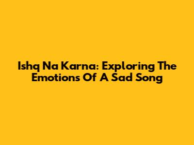 Ishq Na Karna: Exploring The Emotions Of A Sad Song