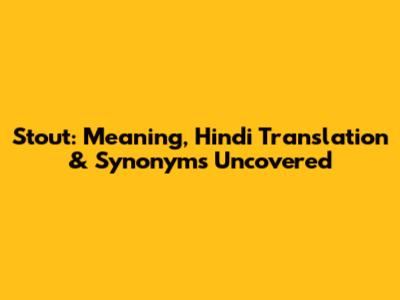 Stout: Meaning, Hindi Translation & Synonyms Uncovered