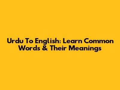 Urdu To English: Learn Common Words & Their Meanings