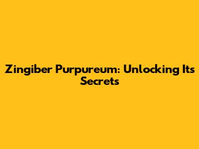 Zingiber Purpureum: Unlocking Its Secrets